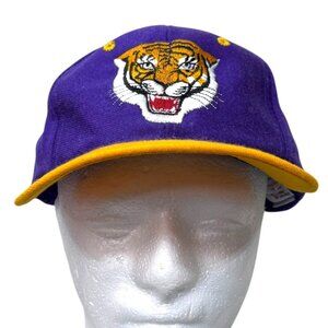 Vtg LSU Tigers Hat Cap Snap Back NCAA Football College Mens 90s Purple Yellow